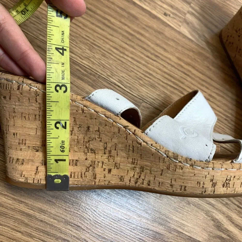 Born Concept Sandals Leather Cork‎ Womens Size 10 White Wedge Slip On